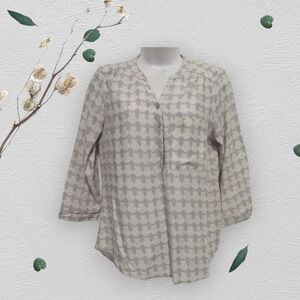 Sonoma Women's Petite Small Gray Owl Blouse Top Shirt 3/4 Sleeve Career Casual